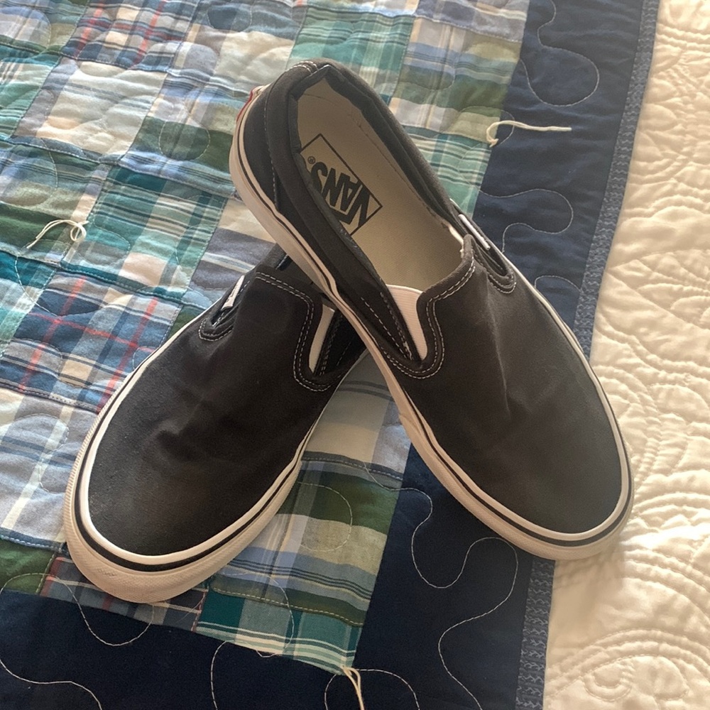 Black Vans slip ons, womens 9.5